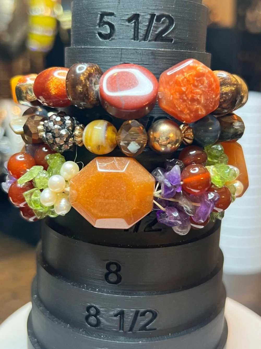 Lot of Women’s Orange & Brown Beaded Stretch Bracelets. Lot 001 - Picture 2 of 2